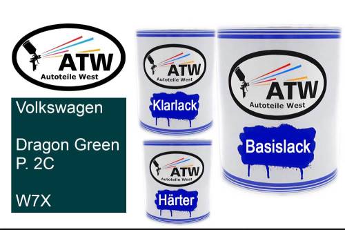 Volkswagen, Dragon Green P. 2C, W7X: 1L Lackdose + 1L Klarlack + 500ml Härter - Set, von ATW Autoteile West.